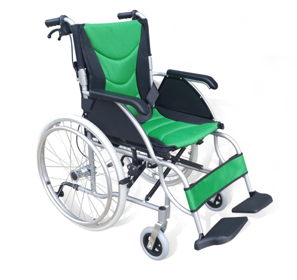 COMFORTLITE 18″ ALUMINIUM WHEELCHAIR CHAIR – GREEN OR BLUE